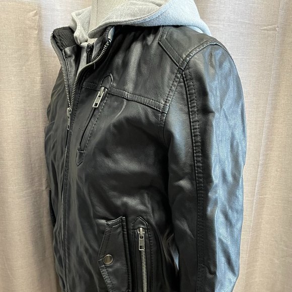Faux Leather Jacket With Detectable Hood - Picture 2 of 3